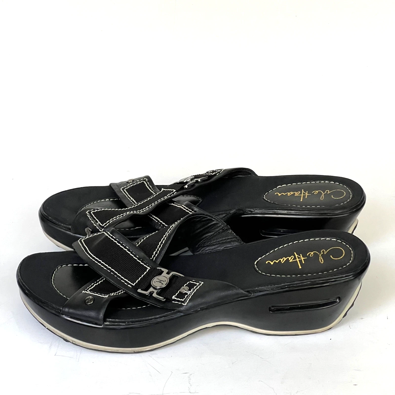 Sandali Cole Haan NikeAir donna taglia 8 5B neri zeppa punta aperta fibbia D24668