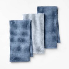3pc Waffle Kitchen Towels Blue