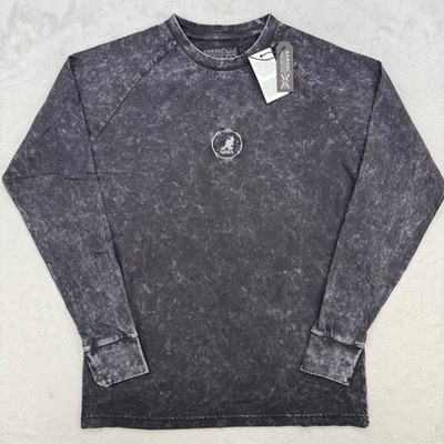 Kangol Shirt Mens XL Black Acid Wash Long Sleeve Embroidered Logo Streetwear