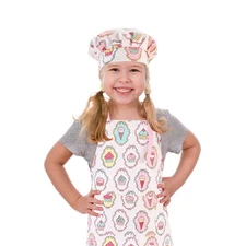 Kids Apron and Chef Hat Set Adjustable Cotton Child Bib Pocket Cooking Baking