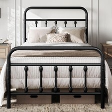 3ft Single Bed Frame Vintage Iron Platform Bed with High Headboard and Footboard