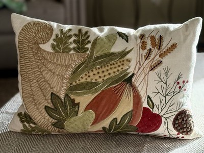 Embroidered Down Throw Pillow Crewel Style Devi Designs Unique Beaded