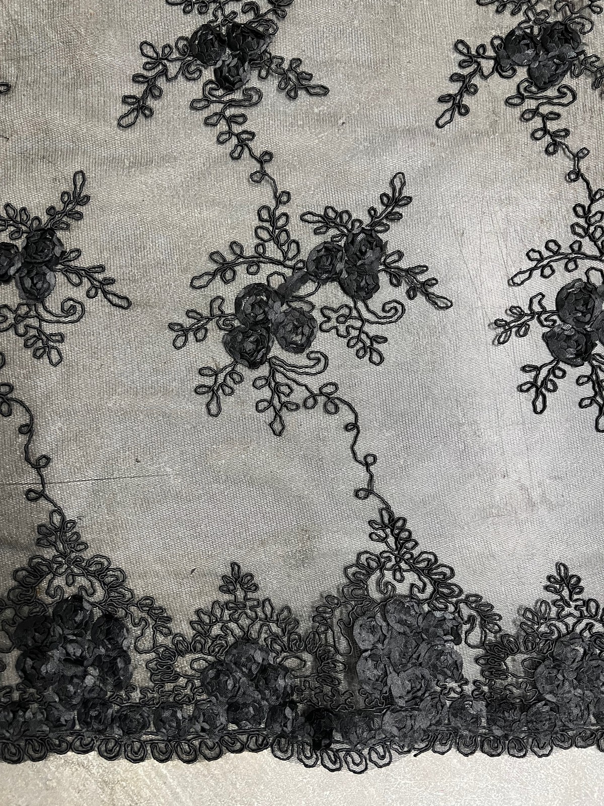 Andrea BLACK 3D Floral Matte Corded Embroidery on Mesh Lace Fabric by the Yard 