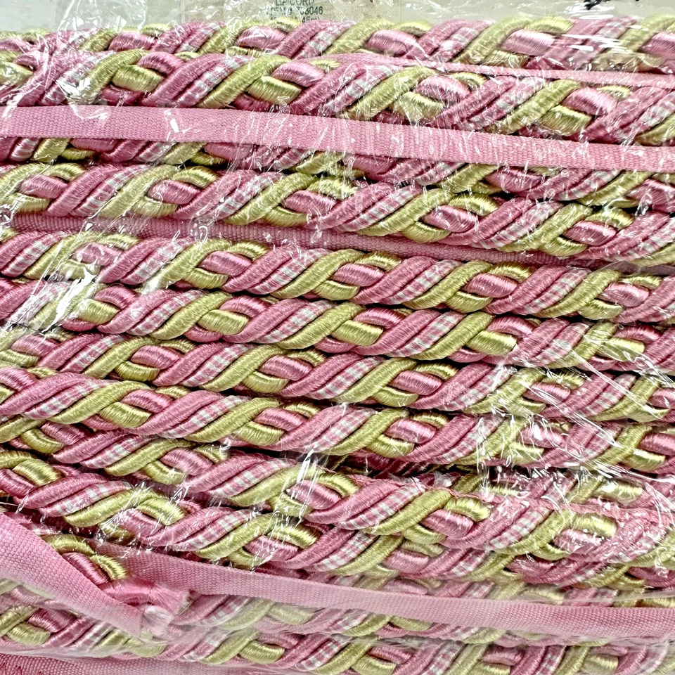 18 yardas - CORD rosa/verde con borde de tela de almohada de tapicería brillante para labios Foto 2 de 4