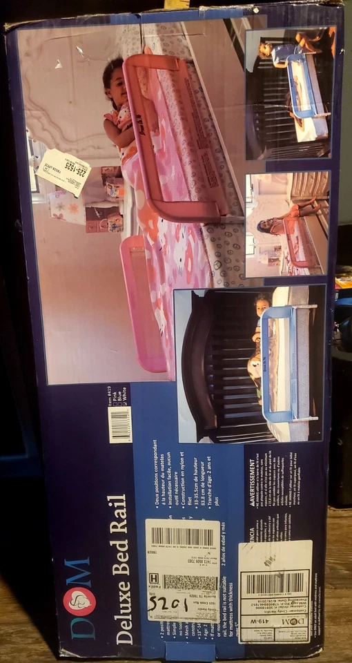 Riel de cama Dom Deluxe protector de sueño de seguridad para niños 13”-14” de alto 33” de larga edad 2+ rosa Foto 2 de 4