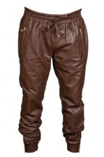 BROWN Men's Leather Joggers Pant 100 Lambskin Stylish Soft Sweat Pant Trousers