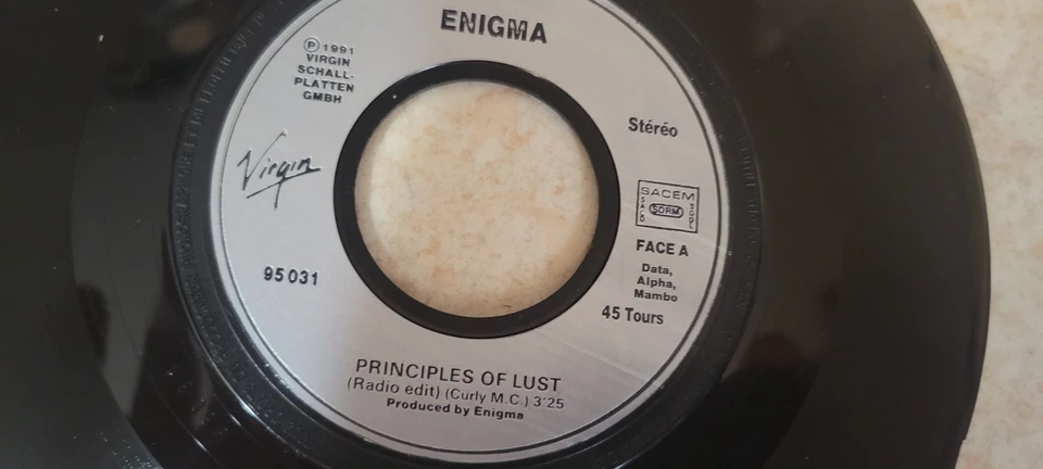 Disque 45 Tours 7" Vinyle rare Enigma Principles of lust 1991 electronic pop - Photo 3/3