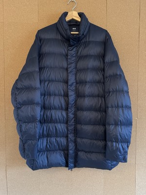 Uniqlo ultraleichter Daunenmantel große Jacke marineblau verstaubar Kapuze warm Brustumfang 48''