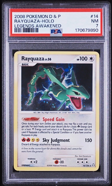 Pokemon TCG Rayquaza 14/146 Legends Awakened Holo Rare English PSA 7 Tail Swirl