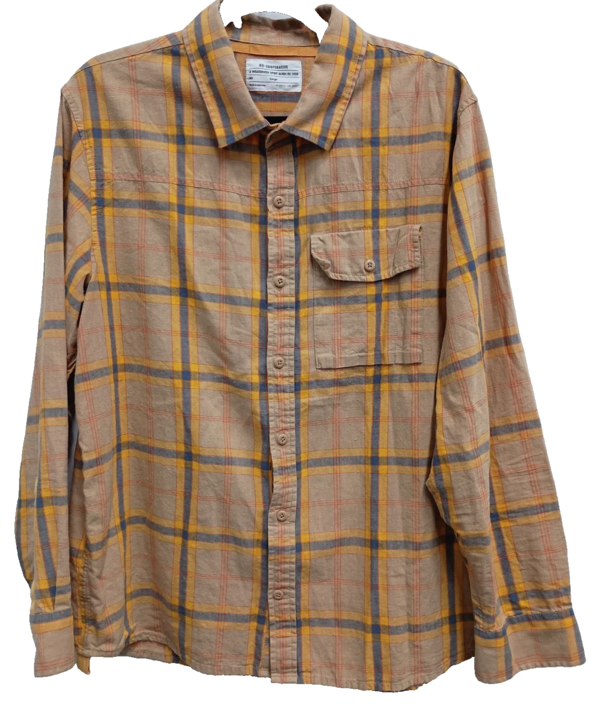 Rei Mens Shirt Large Plaid Hiking Outdoor Gorpcore Button Front Long Sleeve
