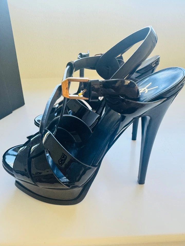 Sandalia Yves Saint Laurent Tributo Negra 105 Tacones Zapatos Talla 38 Foto 2 de 3