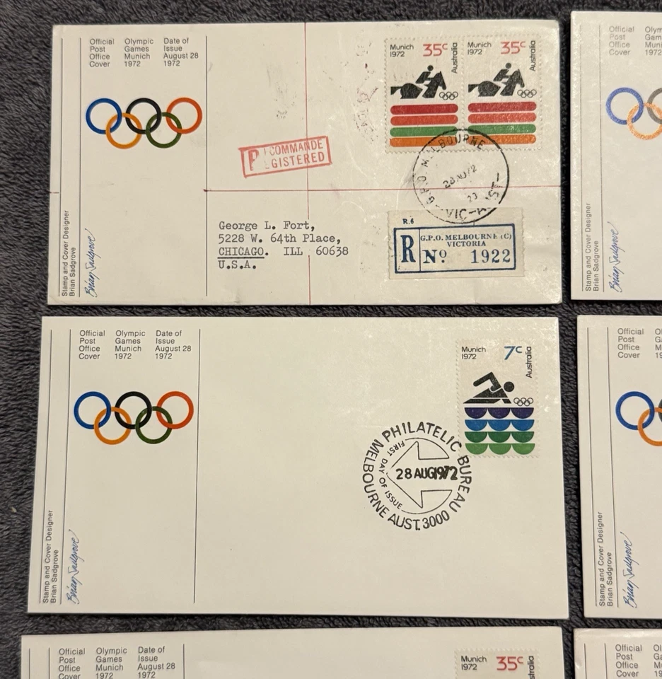 1972 Munich Olympics Australia FDC Lot (9) – Melbourne Philatelic Bureau Air Mai - Image 2 of 4