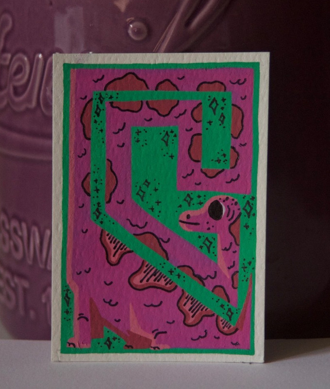 "Purple People Eater”, ACEO Original Art Painting by Austyn Q., 2.5x3.5 Inches