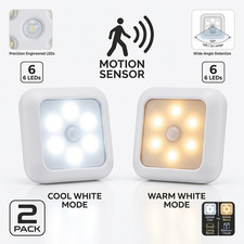 2x LED Motion Sensor Lights PIR Wireless Night Light Battery Cabinet Stair Lamp
