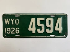 1926 Wyoming License Plate All Original Paint is Still Nice!! 100 Years Old