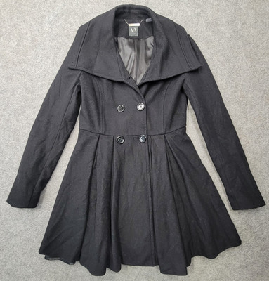 Armani Exchange Womens Black Wool Princess Coat Jacket Size M Longsleeve