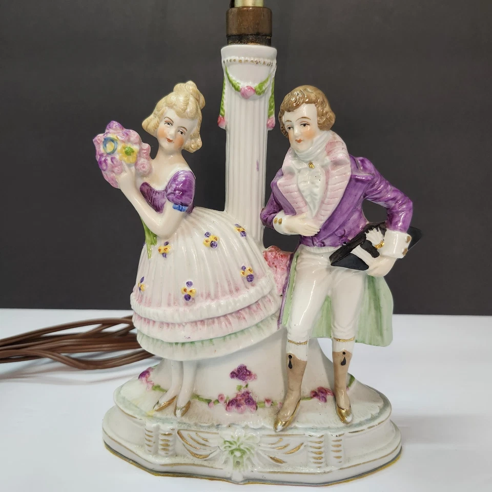 German Porcelain Figural Table Lamp Courting Couple Hand Painted Germany 16771 - Image 3 of 4