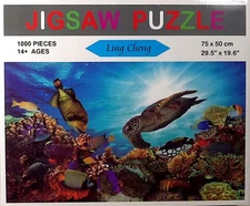 Underwater Sea Turtle w/Tropical Fish Ling Cheng 1000 pc 29.5" X 19.6" Puzzle