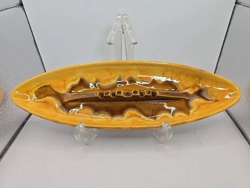 Vintage Royal Haeger Gold Yellow Brown Glazed Ashtray Trinket Dish MCM #2074 USA