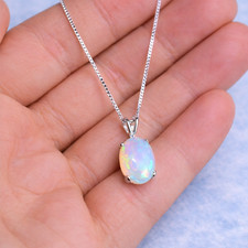 Opal Pendant 7x9mm 925SterlingSilver NaturalEthiopian GemstoneJewelry Gift