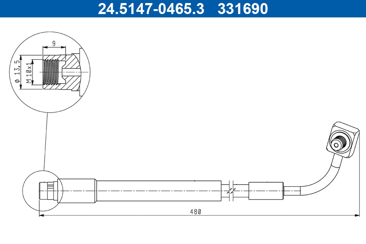 Rear Left ATE 24.5147-0465.3 Brake Hose for CHEVROLET,OPEL,VAUXHALL