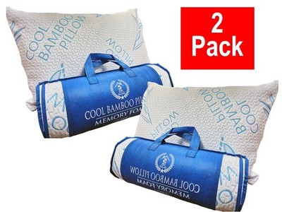 New 2pk Cool Bamboo Pillow Queen Washable Cover Memory Foam Neck Pillow Lumber