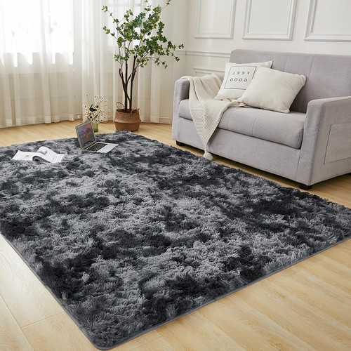 4x6 Shag Area Rug for Living Room, Tie-Dyed Dark Grey Soft Fuzzy Plush Indoor...
