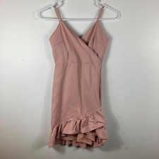 Womens Lulus Dusty Pink Mini Dress Cross Top Ruffle Hem XS