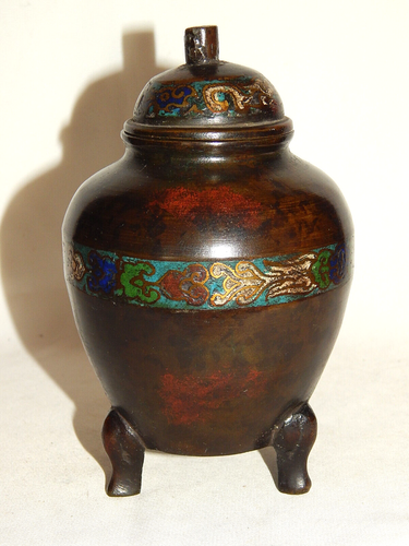Altes Deckelgefäß Dose Asiatika Cloisonne - Fries - Picture 1 of 8