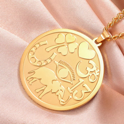 Viel Glück Elefant Medaillon Halskette starker Schutz Amulett Ohm Symbol Pferde