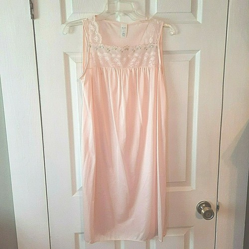 Katz Peignoir Night Gown Robe Set Size Small Nylon Pink Lace Roses Vintage - Picture 5 of 5