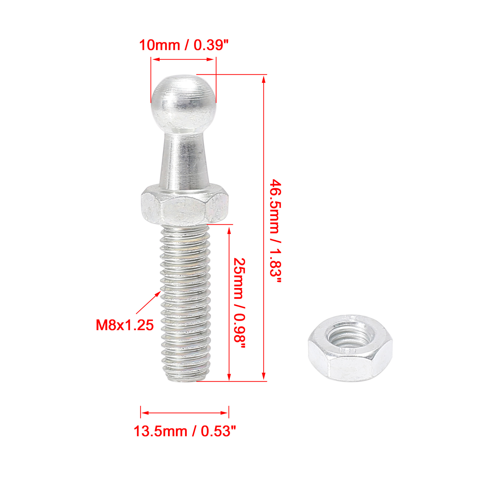 Pieces of 2 Car Gas Strut Ball Stud Set 10mm M8x25mm for Gas Struts