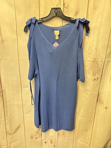 Chico's Women's Size 3 = US XL Blue Knit Cold Shoulder Top