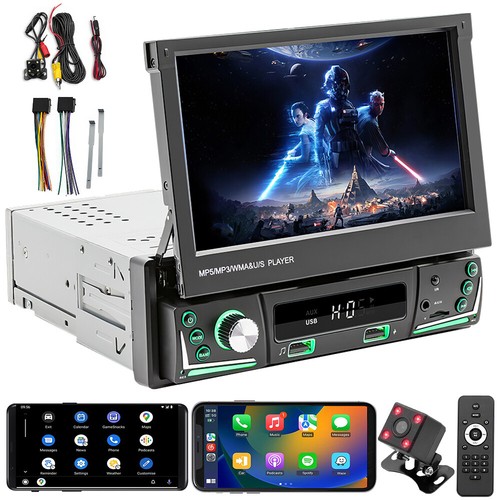 Single 1DIN Carplay Touch Screen Android Auto Car Radio Stereo Player BT WiFi - Picture 3 of 24