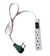 White 3 Outlet Power Strip On / Off Switch