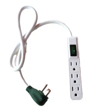White 3 Outlet Power Strip On / Off Switch