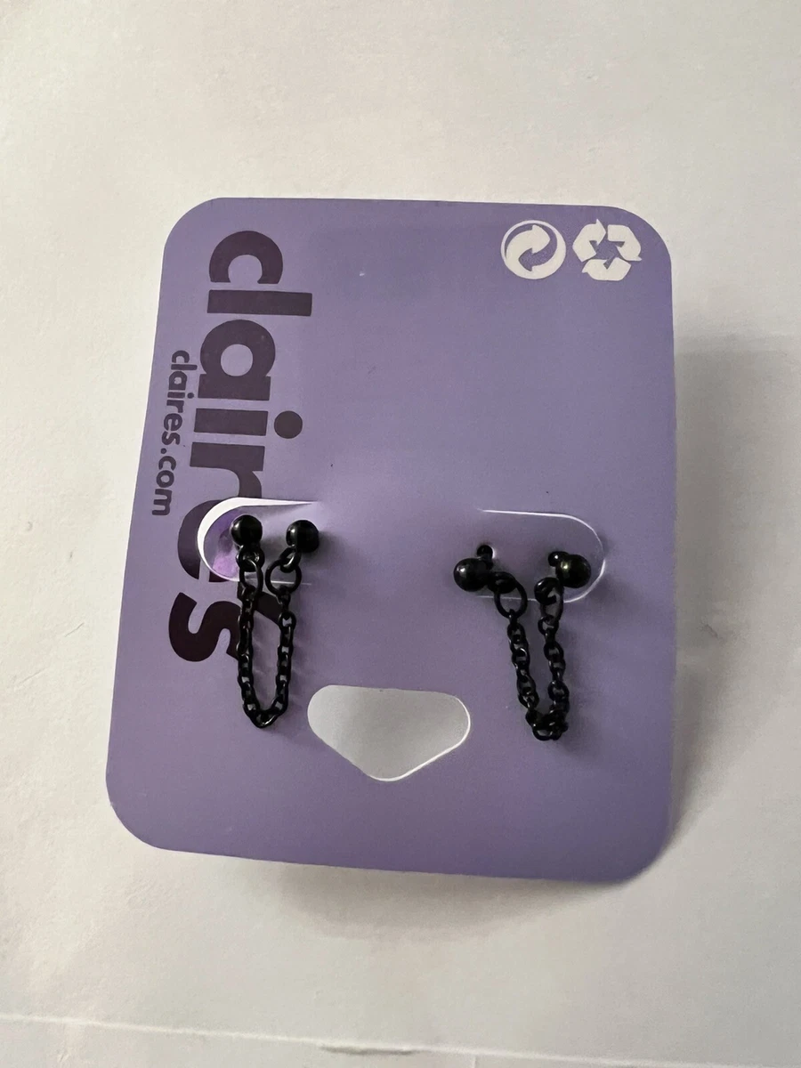 2 Black Double Ear Cartilage Lobe Stud Dangle Chain Earring For 2 Hole Piercing