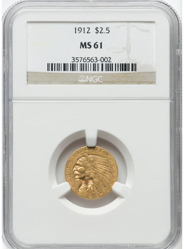 1912 INDIAN HEAD $2.5 QUARTER EAGLE GOLD NGC MS61