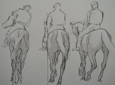 Pencil drawing Degas Jockeys after Edgar Degas three Jockeys on horseback horses
