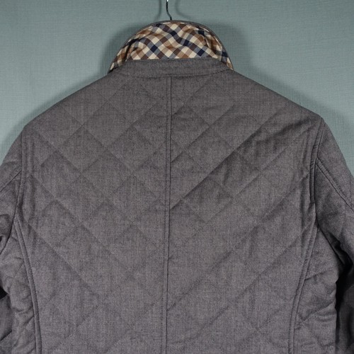 Aquascutum Jacket Mens Small Grey Wool Novacheck Hunting Quilted Overcoat Coat - Picture 5 of 24