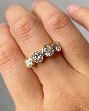 Bezel Set 4 Round Cut Wedding Ring Anniversary Moissanite Silver Rings For Women