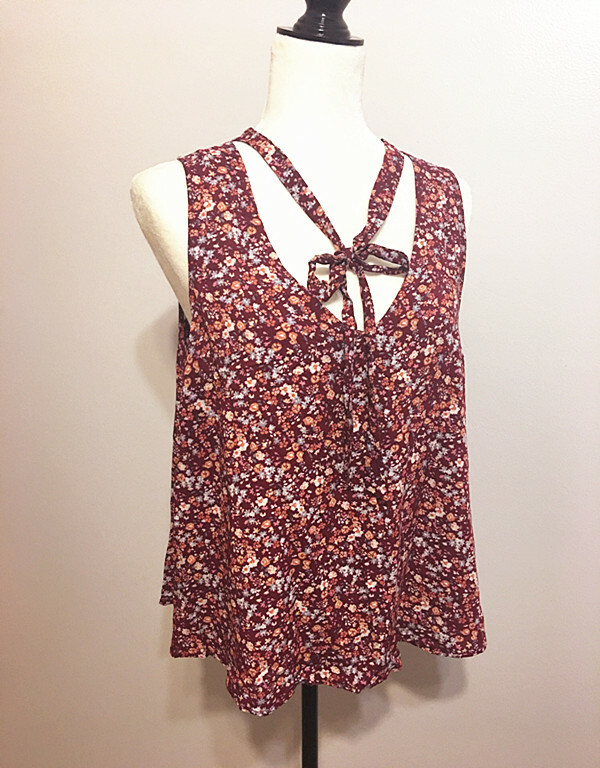 Forever 21 Floral V-Neck Top Sleeveless Top Bow Tied Neck