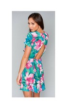 Show Me Your MuMu Ladies Ibiza Mini Lady Luau Stretch Pink Flower Mini Dress-L