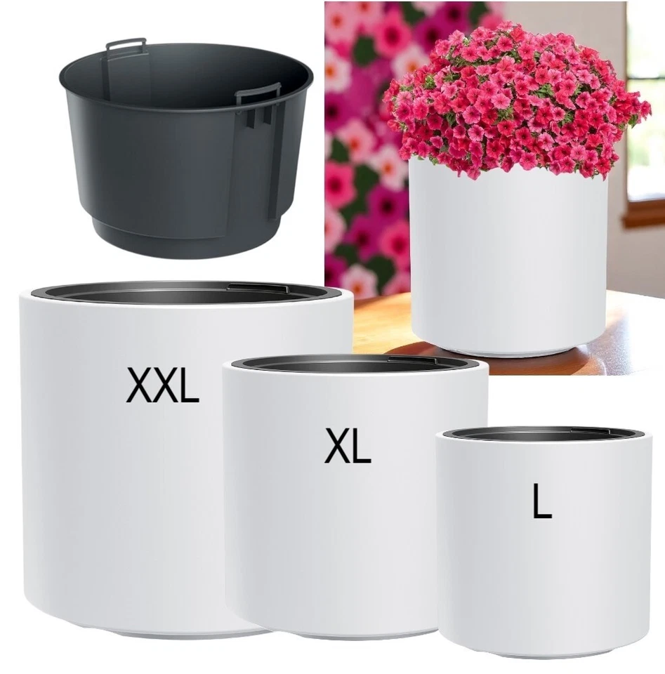 Runder Blumentopf mit Einsaitz Blumenkübel Pflanzkübel zylindrisch Pflanzgefäß - Bild 2 von 4