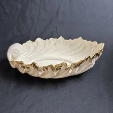 Lenox 9" Ivory Acanthus 24kt Gold Trim Leaf Shell Bowl/Dish Blue Stamp 1930’s