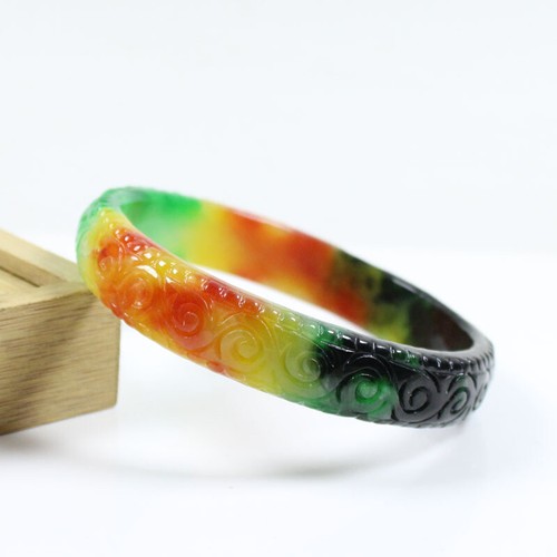70mm Chinese Hand-carved Multi-Color Jadeite Jade Gems Bangle Bracelet j7632 - Picture 3 of 10