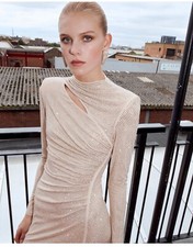Self Portrait Gold Rhinestone Maxi Dress 870 SZ UK10 US6