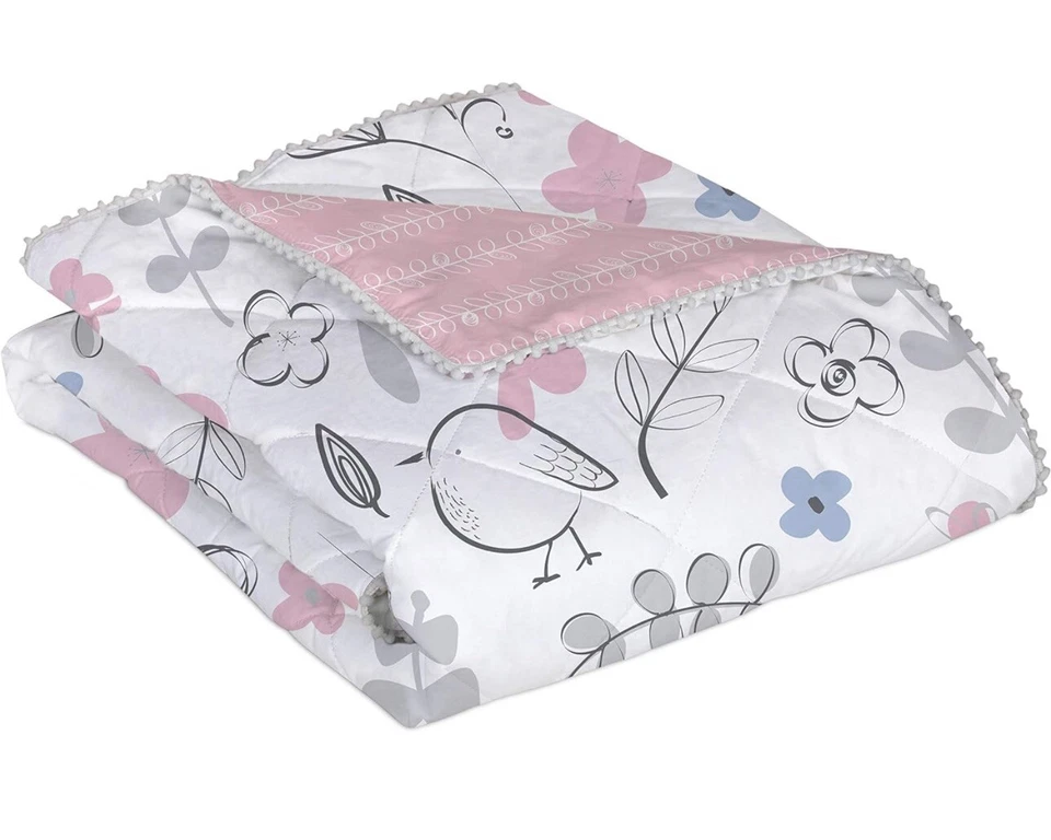 Lolli Living Sparrow 4Pc Cotton Baby Crib Bedding Set Pink Mazie Flower Complete - Image 4 of 4