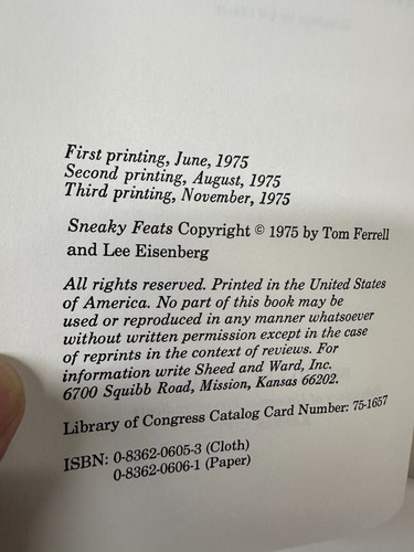 Sneaky Feats by Tom Ferrell and Lee Eisenberg 1975 Third Printing - Picture 6 of 14