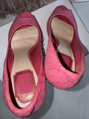 CHRISTIAN DIOR Miss Dior Pink Python Leather Peep Toe Pumps, Size 38.5 - Picture 8 of 11